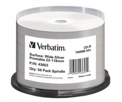 Verbatim 43653 Pofessional CD-R Wide Silver Inkjet Printable No ID Brand